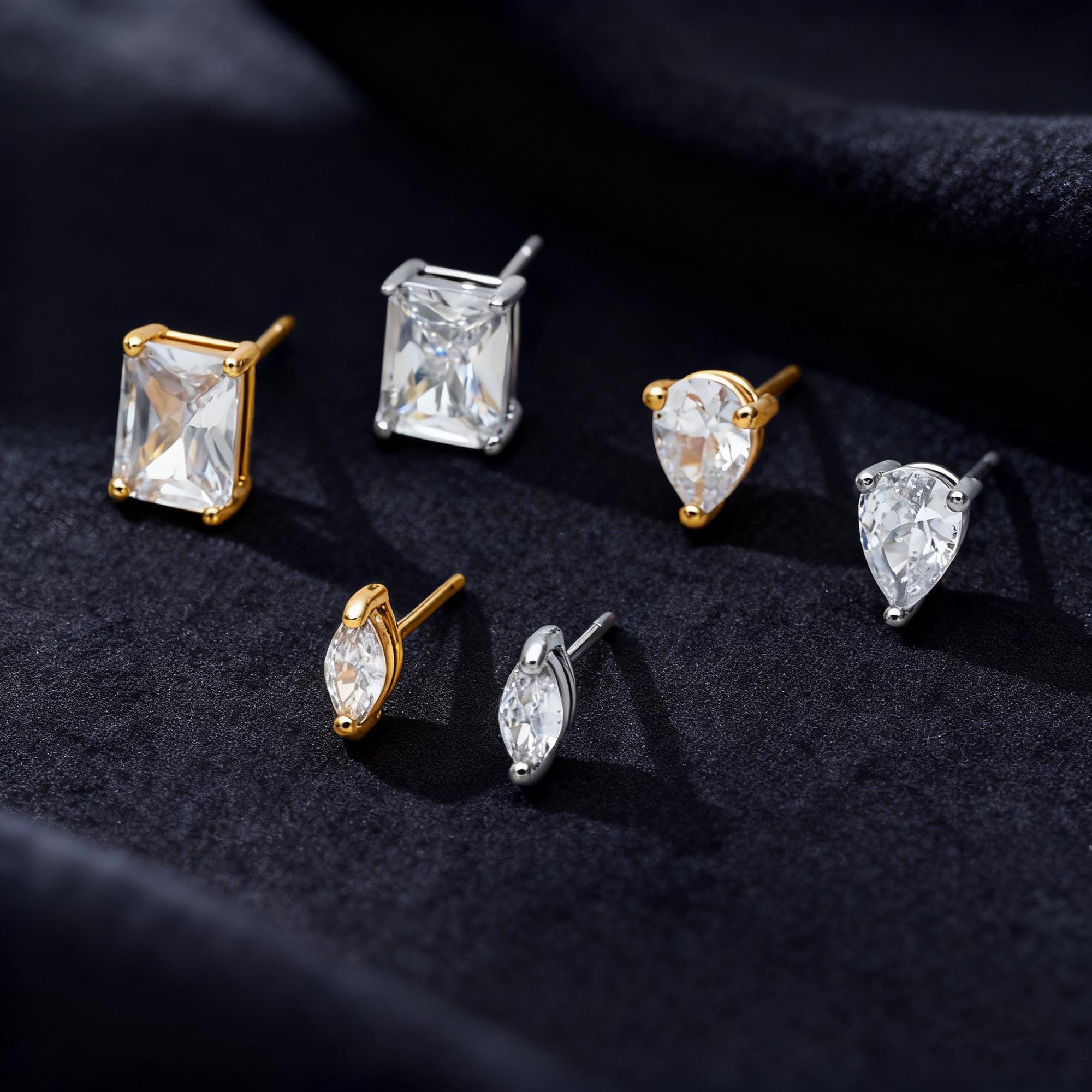 10pcs CZ Pave Rectangle Earring Studs, 18K Gold/ Rhodium plated Brass Ear Posts, Geometric Earring Findings (#GB-2618)